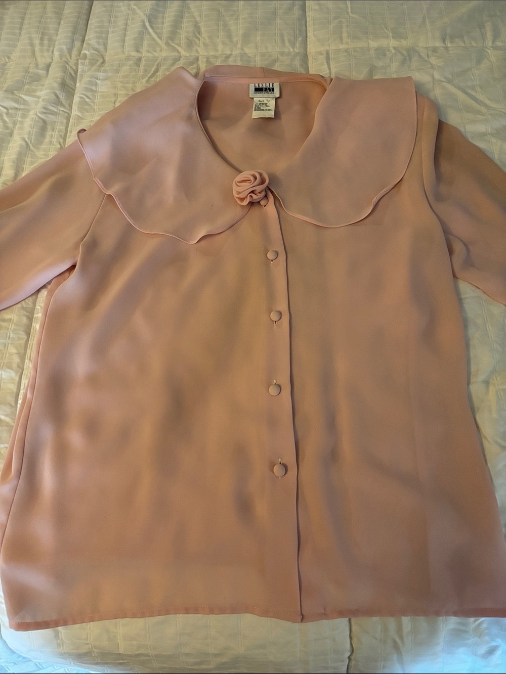 Leslie Fay Pale Pink Button-Front Blouse with Rosette Accent